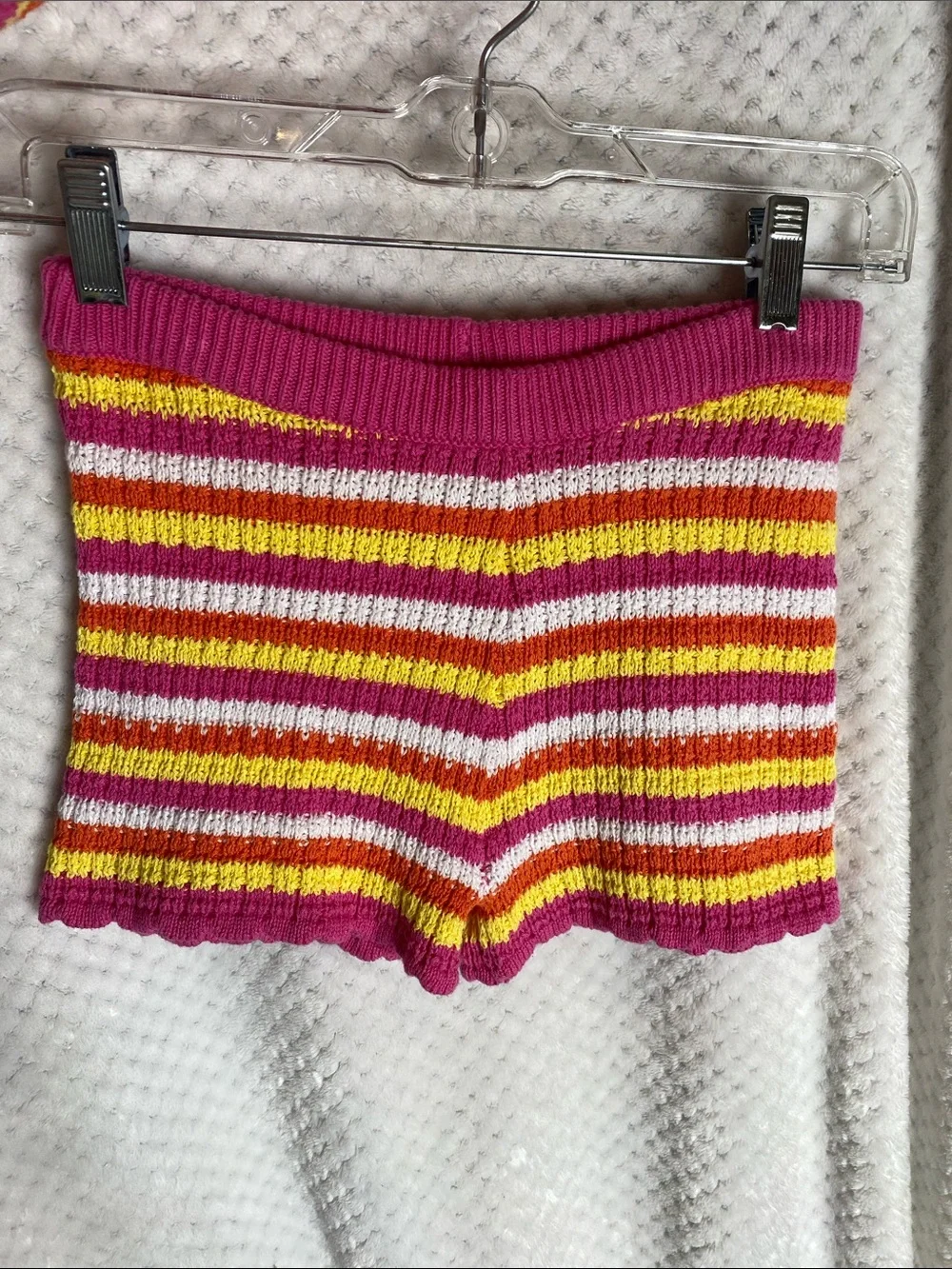Jessica Simpson Hot Pink Yellow & White Striped Sweater Knit Tank and Shorts Set